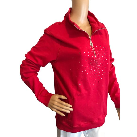 Christine Alexander MEDIUM RED SWAROVSKI Cotton Sweatshirt Pockets SPORT GYM DAN - Picture 3 of 8
